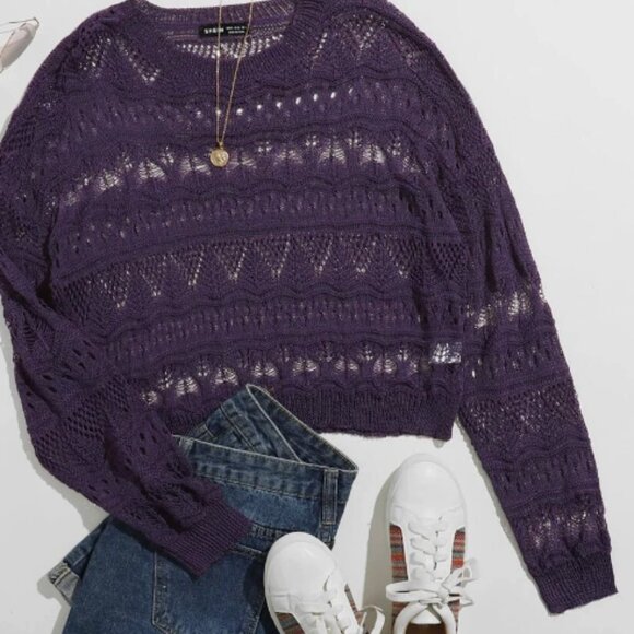 3/$35 shein lune drop shoulder open knit sweater - Picture 1 of 9